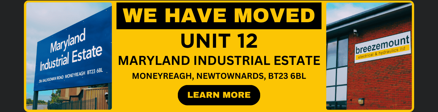 Banner indicating that the company has moved to Unit 12, Maryland Industrial Estate, BT23 6BL